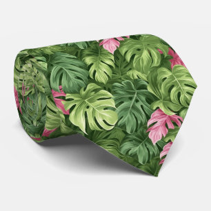 Stunning Tie with Tropical Leaves in Green & Pink