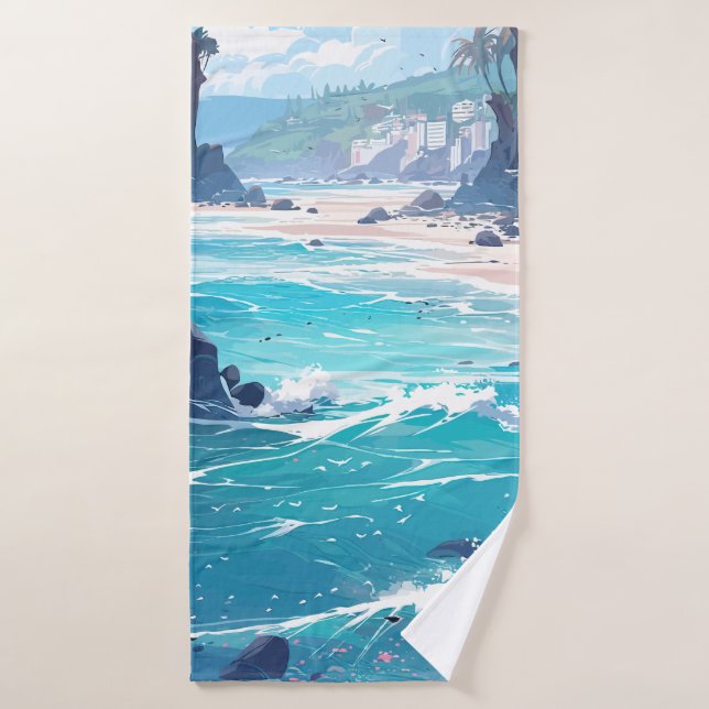 Stunning Tropical Beach & Ocean Waves Bath Towel (Bath Towel)