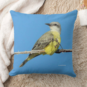 Stunning Tropical Kingbird on Blackberry Branch Cushion