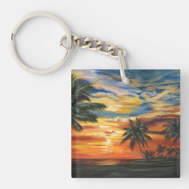 Stunning Tropical Sunset Key Ring (Front)
