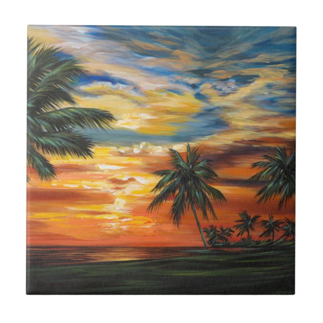 Stunning Tropical Sunset Tile (Front)