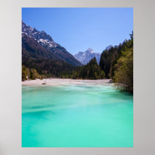 Stunning turquoise water in Kranjska Gora Slovenia Poster