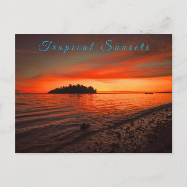Stunning Twilight Tropical Beach Sea Sunset Postcard (Front)