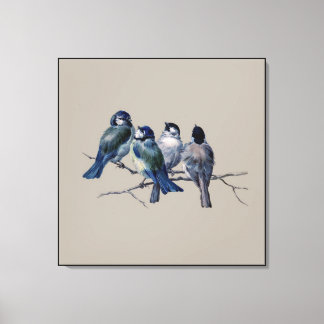 Stunning Vintage Art Blue Birds on branch x 4 Gift Canvas Print