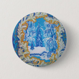 Stunning Vintage Blue Christmas Winter Wonderland 6 Cm Round Badge