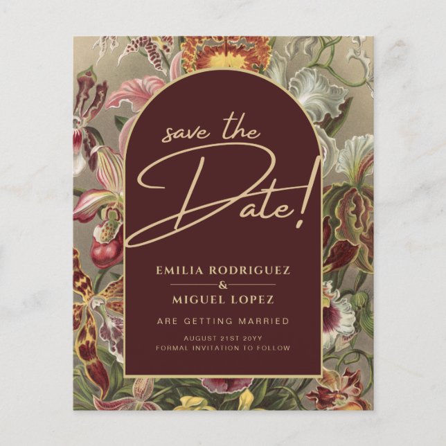 Stunning Vintage Botanical Burgundy Floral Weddin Flyer (Front)