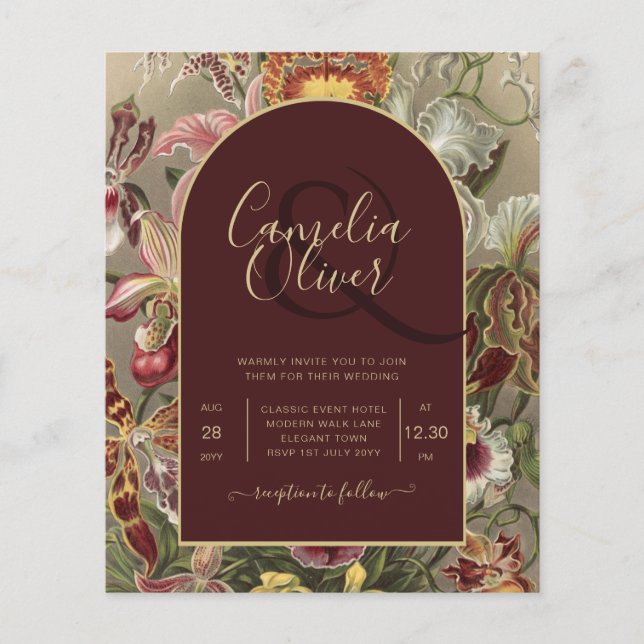 Stunning Vintage Botanical Burgundy Floral Weddin Flyer (Front)