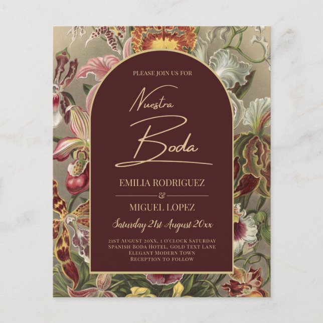Stunning Vintage Botanical Burgundy Floral Weddin Flyer (Front)