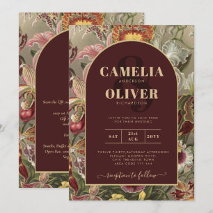 Stunning Vintage Botanical Burgundy Floral Weddin Invitation