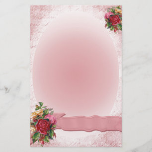 Stunning Vintage Red Rose Stationery Pink Ribbon