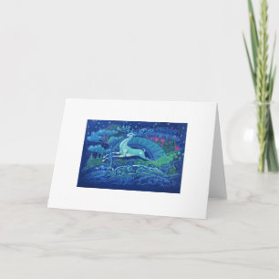 Stunning Vintage Russian Blue Christmas Reindeer Holiday Card