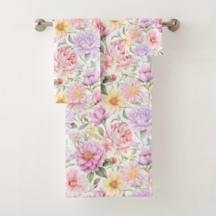 Stunning Vintage Style Pink Roses Pattern Bath Towel Set
