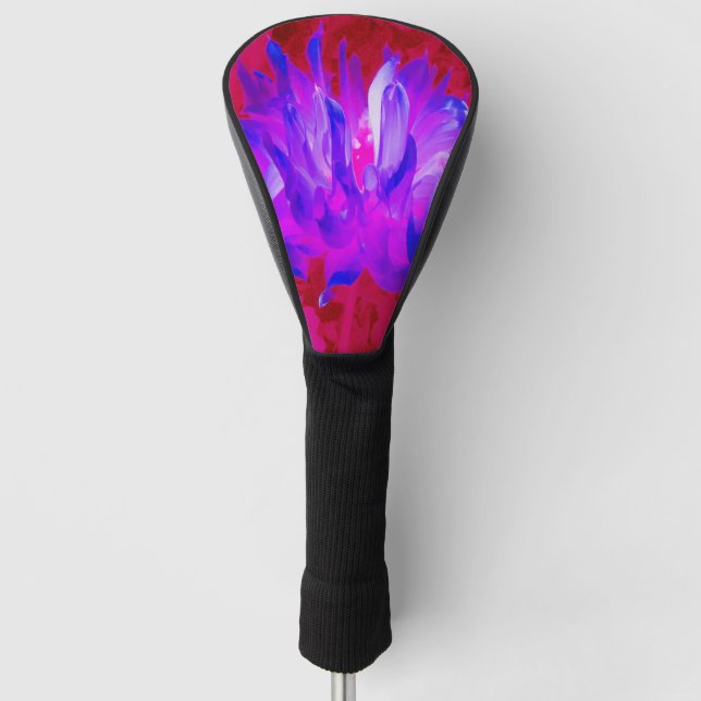 Stunning Violet Blue and Hot Pink Cactus Dahlia Golf Head Cover (Front)