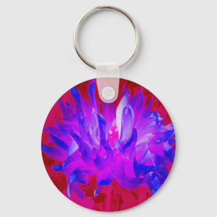 Stunning Violet Blue and Hot Pink Cactus Dahlia Key Ring