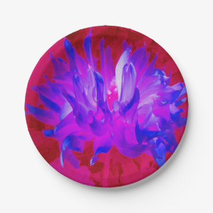 Stunning Violet Blue and Hot Pink Cactus Dahlia Paper Plate