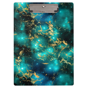 Stunning Watercolor Green & Gold Marble Galaxy Clipboard