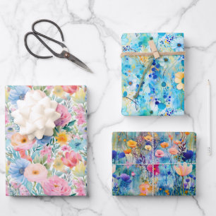 Stunning Watercolor Multicolor Floral Pattern Gift Wrapping Paper Sheet