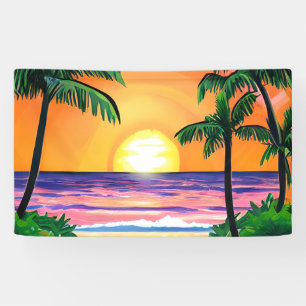 Stunning Watercolor Palm Trees Sunset Banner