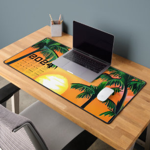 Stunning Watercolor Palm Trees Sunset Desk Mat