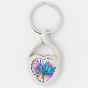 Stunning Watercolor Rainbow Cactus Dahlia Key Ring