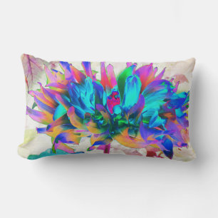 Stunning Watercolor Rainbow Cactus Dahlia Lumbar Cushion