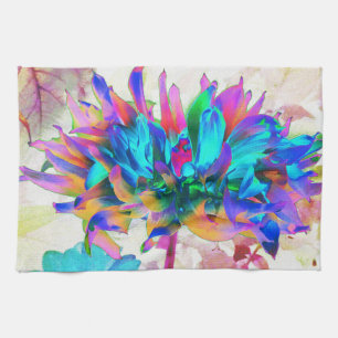 Stunning Watercolor Rainbow Cactus Dahlia Tea Towel