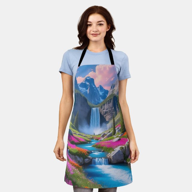 Stunning Waterfall & Mountain Landscape Shower  Apron (Worn)