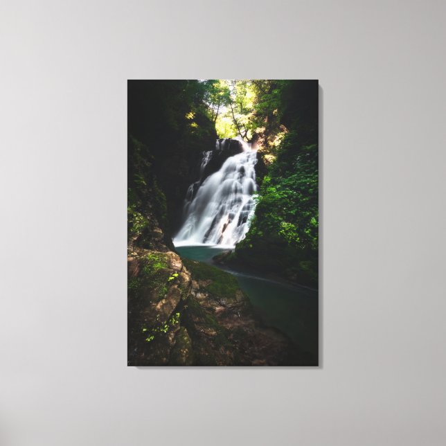 Stunning waterfall Šum in magical forest Canvas Print (Front)