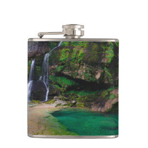 Stunning waterfall Virje, Slovenia Poster Hip Flask