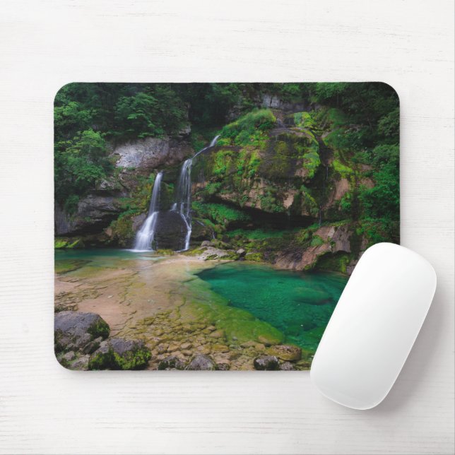Stunning waterfall Virje, Slovenia Poster Mouse Pad (With Mouse)