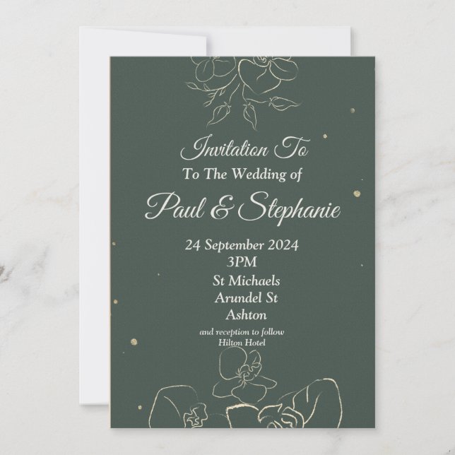 Stunning Wedding Invitation, green, cream Invitation (Front)
