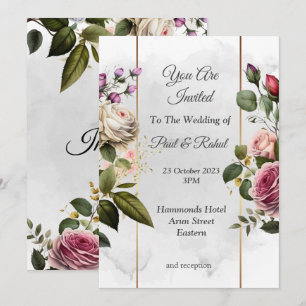 Stunning Wedding Invitation, pink/white floral Invitation
