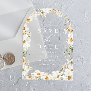 Stunning White Flowers Wedding Save The Date Acrylic Invitations