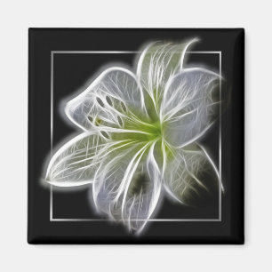 Stunning White Lily Fractal Art Black Magnet