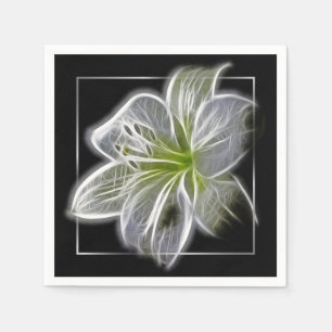 Stunning White Lily Fractal Art Black Napkin