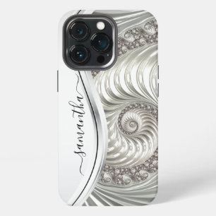 Stunning White Metallic Handwritten Monogram iPhone 13 Pro Case