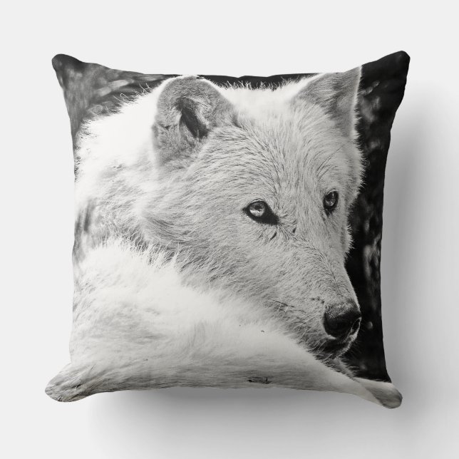 Stunning White Wolf Cushion (Front)