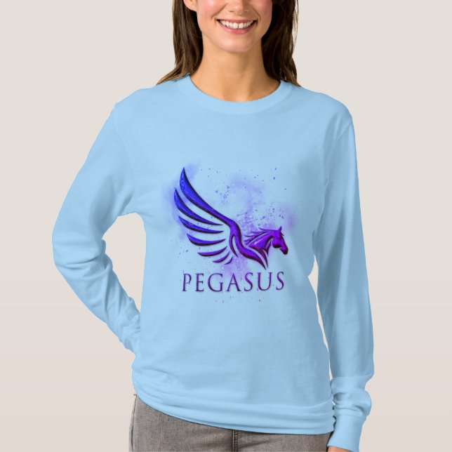 Stunning Winged Pegasus Cosmic Background T-Shirt (Front)
