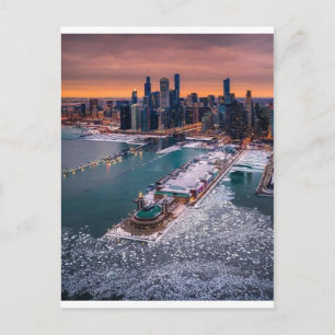 Stunning Winter Aerial View of Chicago Skyline Postcard