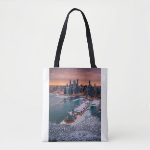 Stunning Winter Aerial View of Chicago Skyline Tote Bag