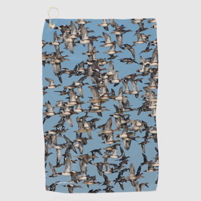 Stunning Winter Ducks in Flight Golf Towel (Front)