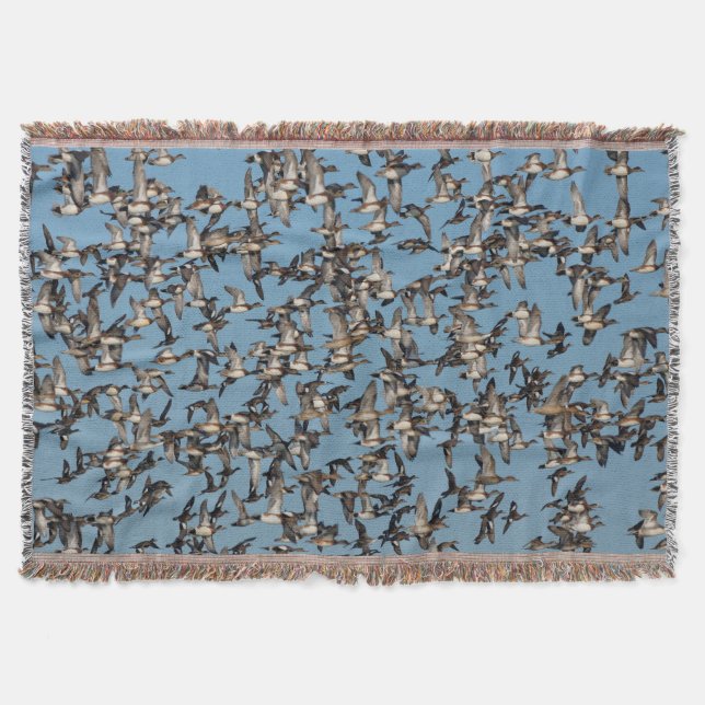 Stunning Winter Ducks in Flight Throw Blanket (Front)