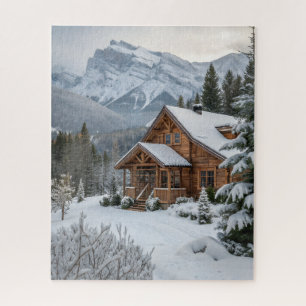 Stunning Winter Log Cabin in the Mountains Jigsaw Puzzle