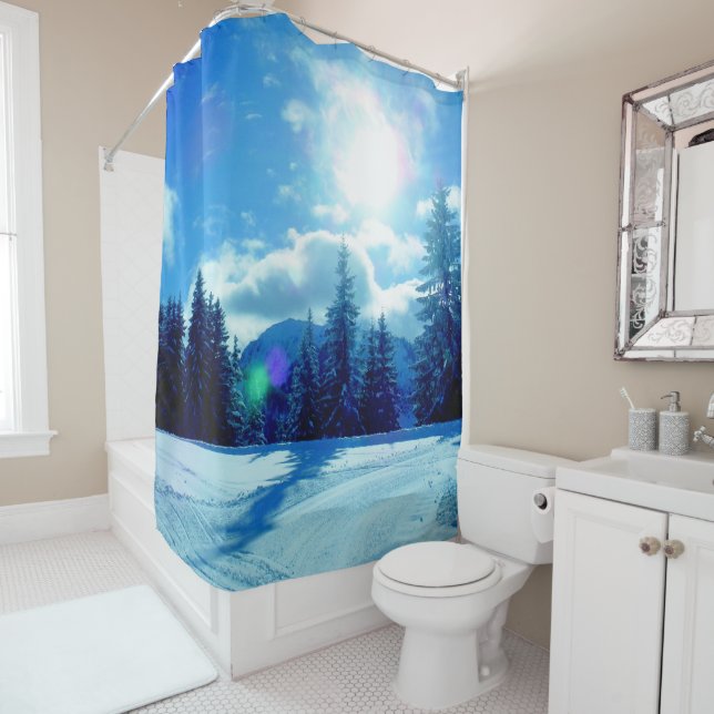Stunning Winter Sun Trees and Snowy Landscape Shower Curtain (In Situ)