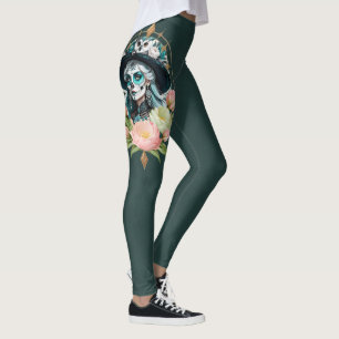 Stunning woman  with a stunning sugar skull makeup leggings