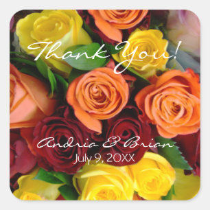 Stunning Yellow Orange & Red Roses Bouquet Square Sticker