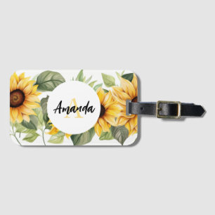 Stunning Yellow Sunflower Pattern Monogramed Luggage Tag