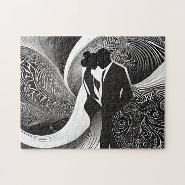 Stunningly Elegant Black & White Silhouette Couple Jigsaw Puzzle (Horizontal)