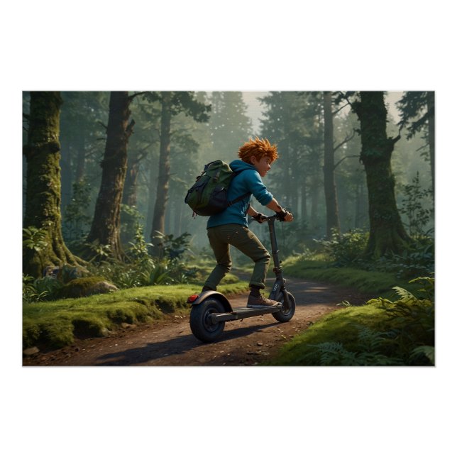 Stunt Scooter and Forest Trails Art Poster (Front)