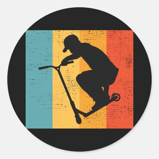 Stunt Scooter Freestyle Scootering Rider Retro Classic Round Sticker (Front)